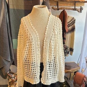 Ralph Lauren Cream Crochet Granny Square Cardigan Sweater